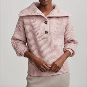 Varley Peverel Button Placket Knit Sweater Woodrose Pink Size L